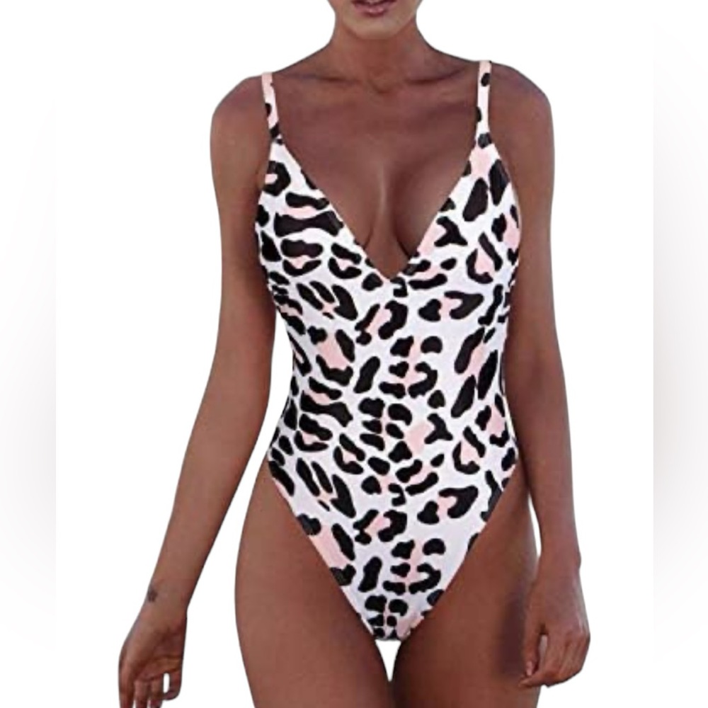 ADREAMLY womens one piece animal print V Neck low back cheeky Swimsuit NWT